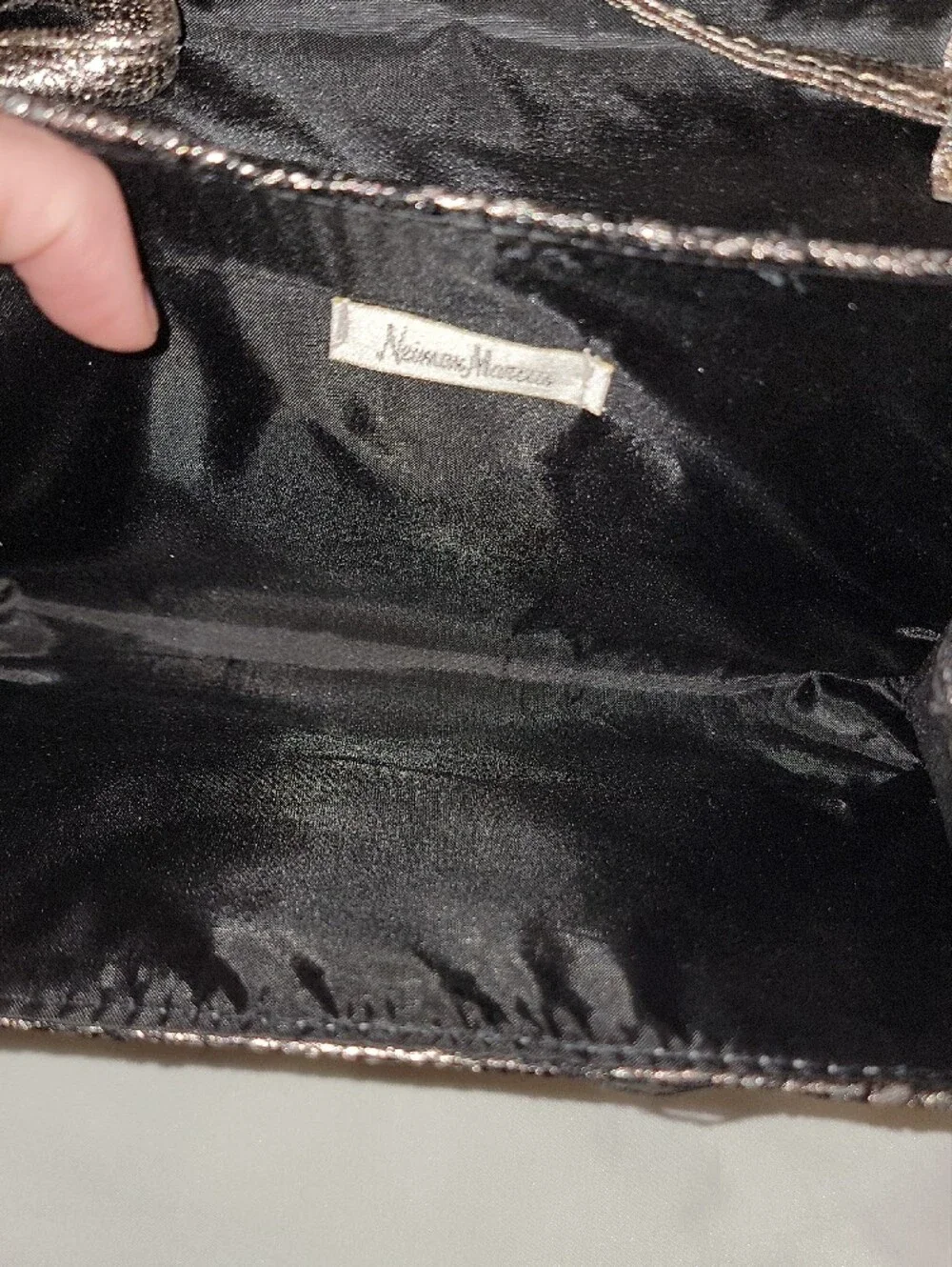 Neiman Marcus Black Lace Overlay Metallic Clutch